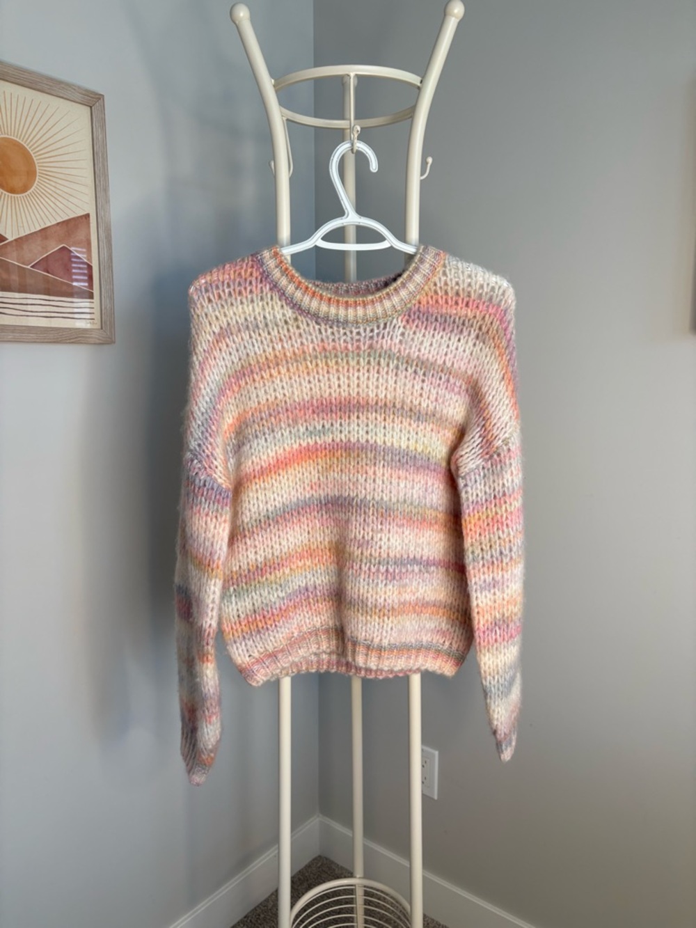 Molly Bracken Pastel Striped Crewneck Sweater - Pink, Peach, Lavender, Cream